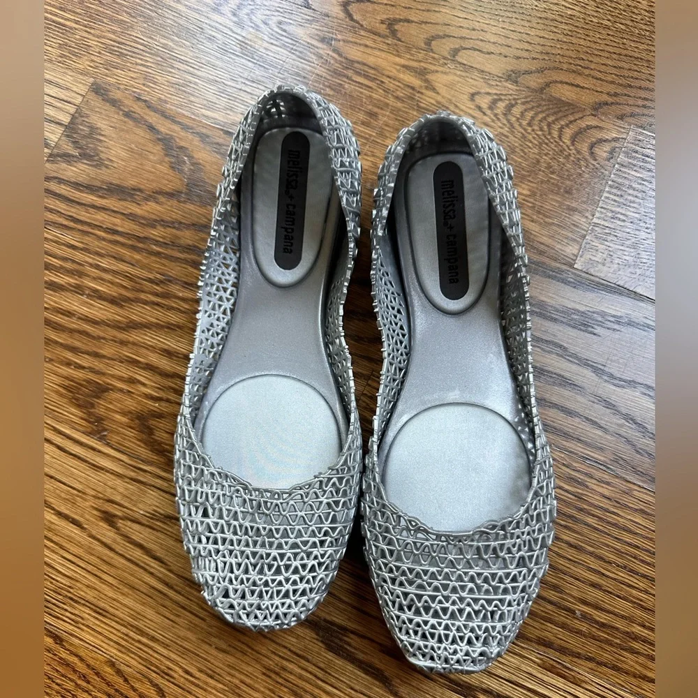 Melissa + Campana Silver Metallic Jelly Ballet Flats Women’s US 5 EU 35 Woven